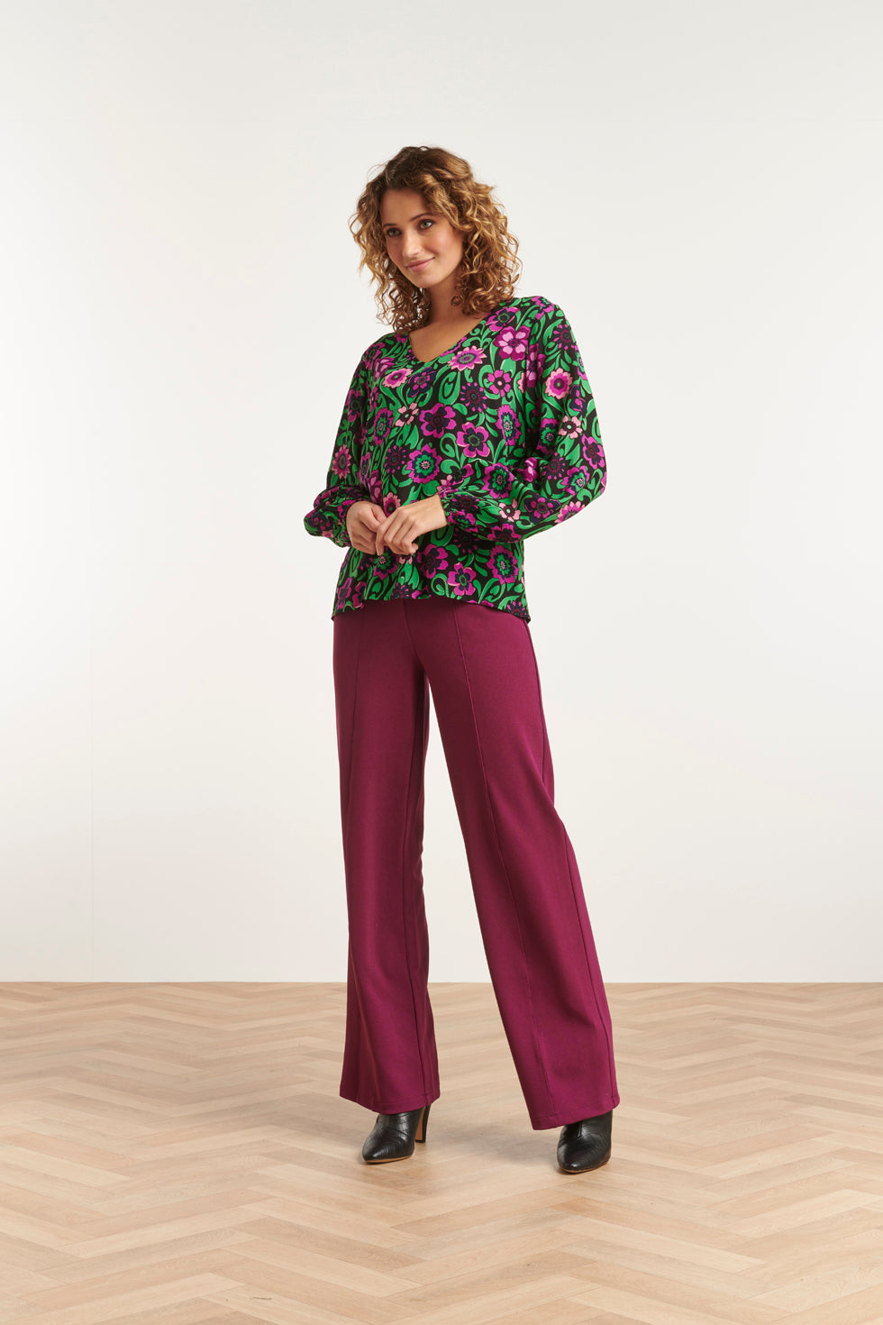 23671 Dames Top Met Bloemenprint Paarse | Black - Muticolour