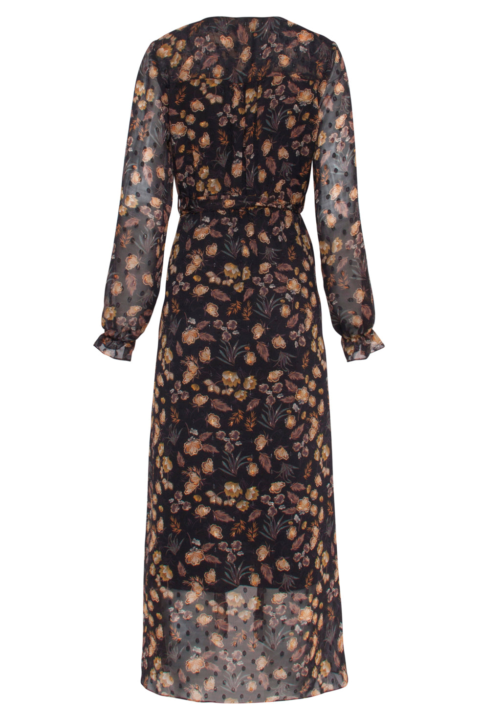 23710-999-240 V-Hals Jurk Met Bloemenprint-Mosterd | Black - Mustard