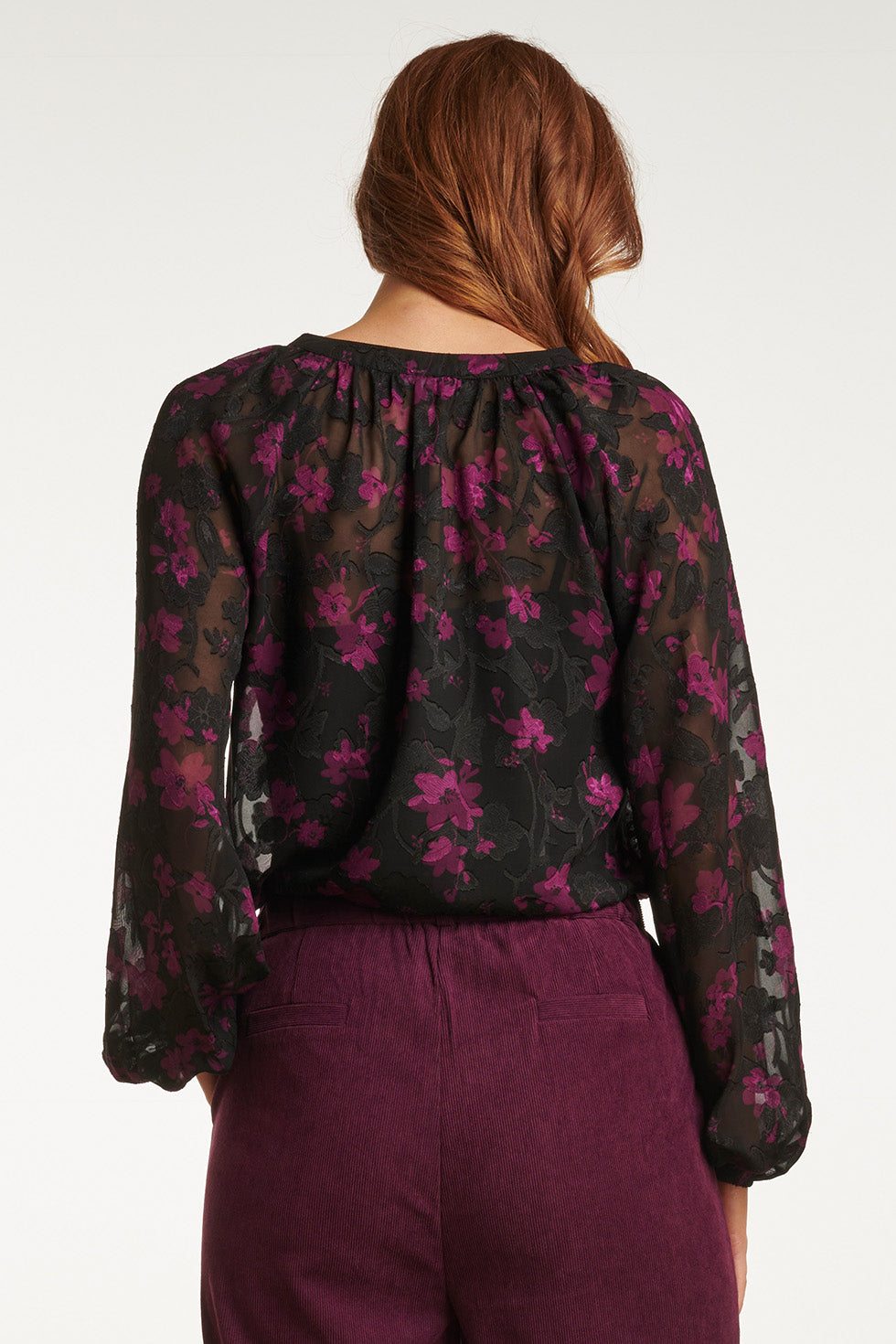 23715-999-380 V-Hals Top Met Bloemenprintpaars | Black - Purple