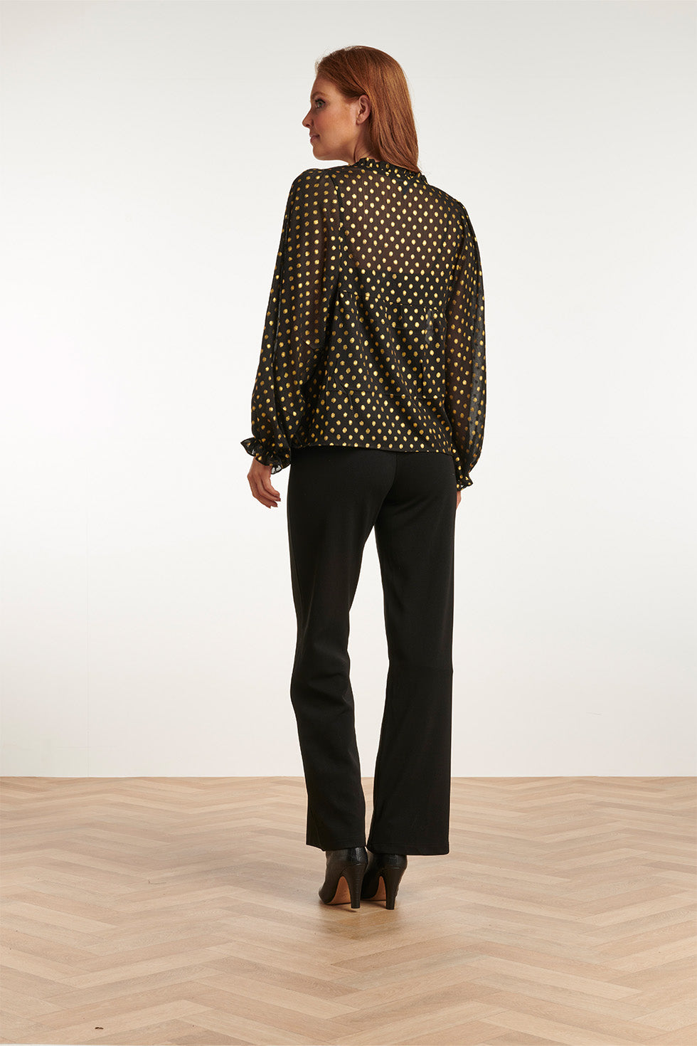 23727-999-025 V-Hals Top Met Stippenprint - 100% Polyester | Black - Gold