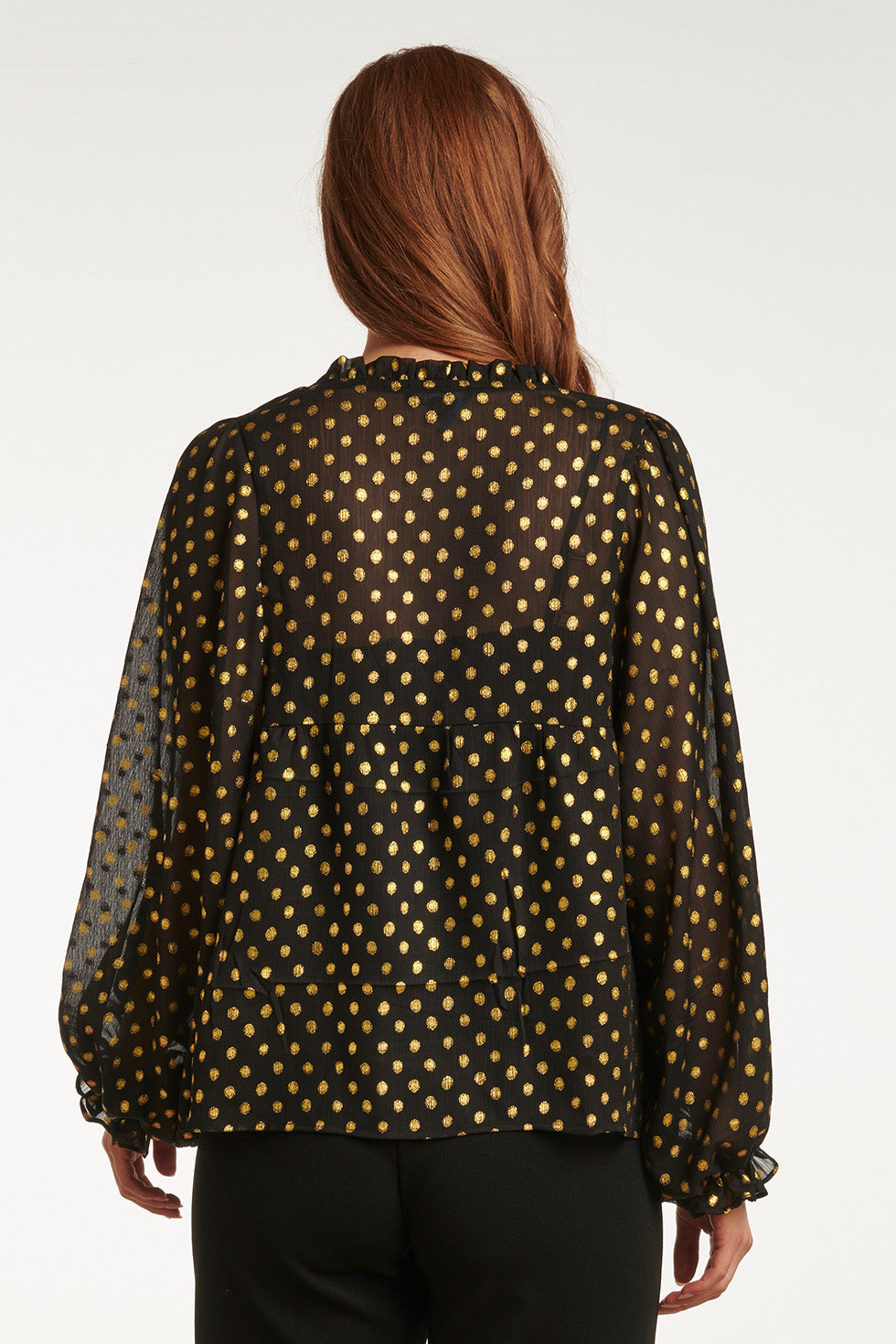23727-999-025 V-Hals Top Met Stippenprint - 100% Polyester | Black - Gold