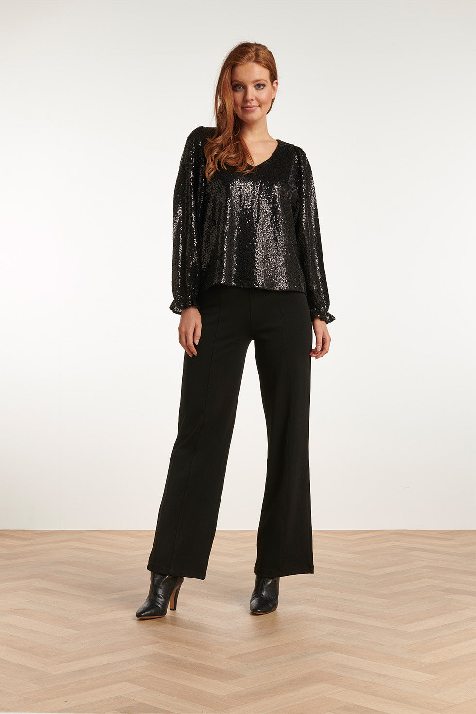 23740-999 e Glitter V-Hals Top Voor Dames | Black