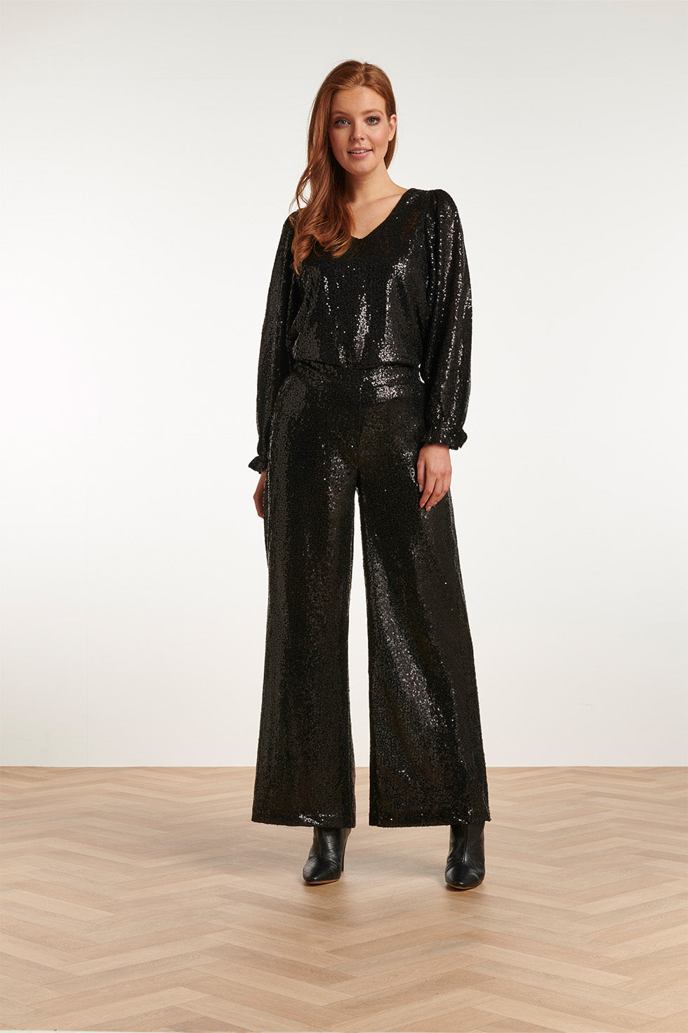 23740-999 e Glitter V-Hals Top Voor Dames | Black