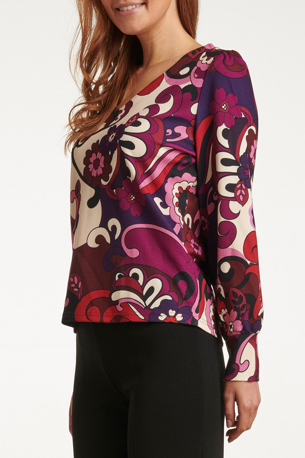 23742-380-998 Multi e Bloemenprint V-Hals Top Voor Dames | Purple - Muticolour