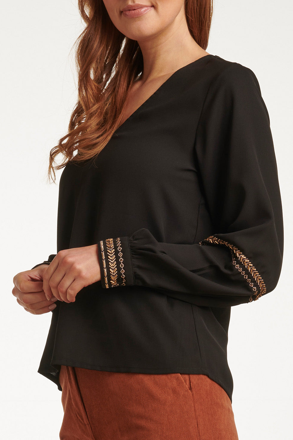 23758-999-025 V-Hals Top Voor Dames | Black - Gold