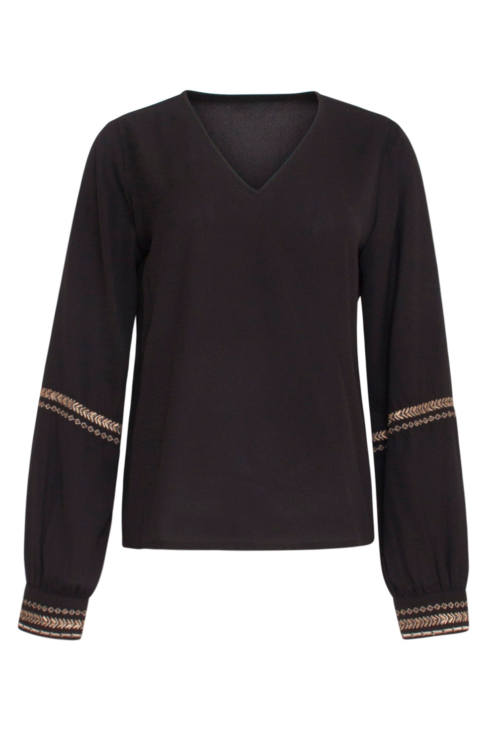 23758-999-025 Zwart En Gouden V-Hals Top Voor Dames