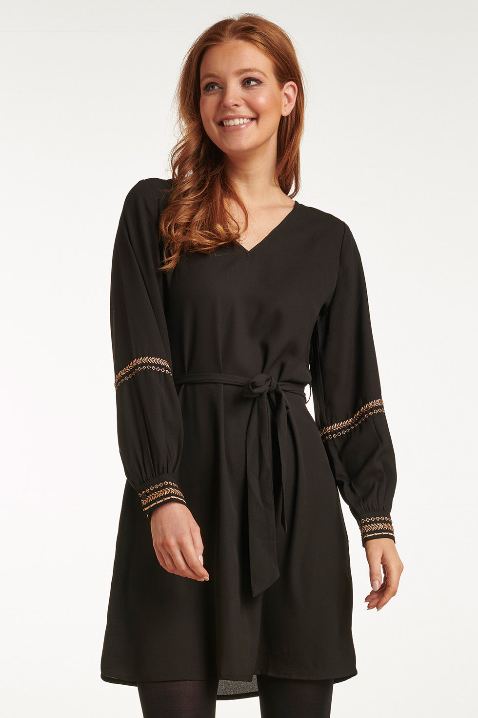23759-999-025 e V-Hals Jurk Voor Dames | Black - Gold