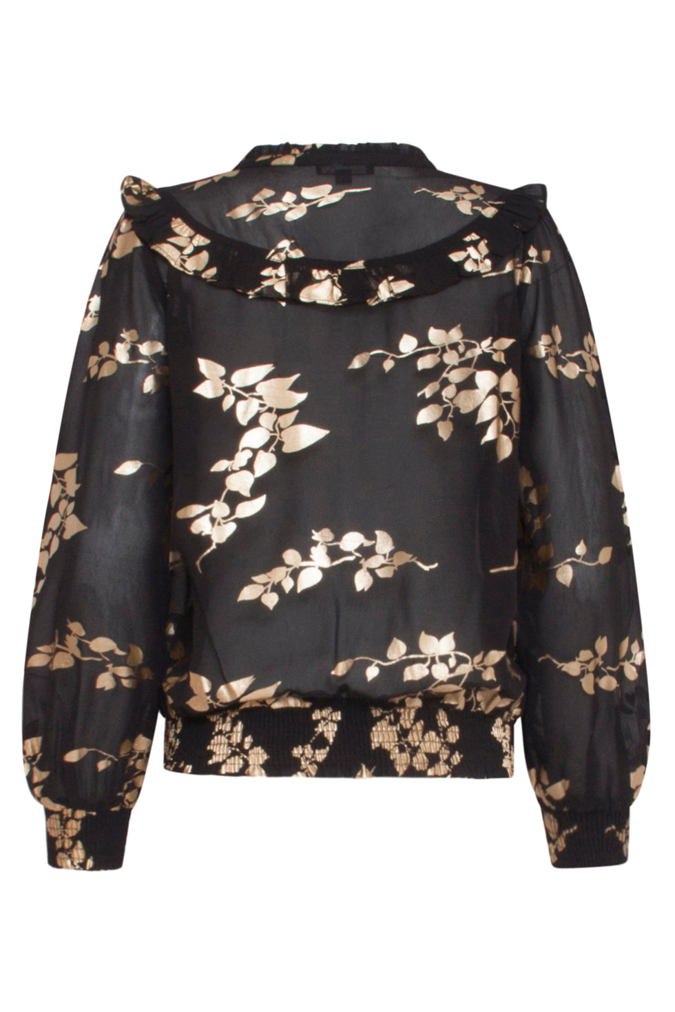 23763-999-025 e Bloemenprint V-Hals Top Voor Dames | Black - Gold