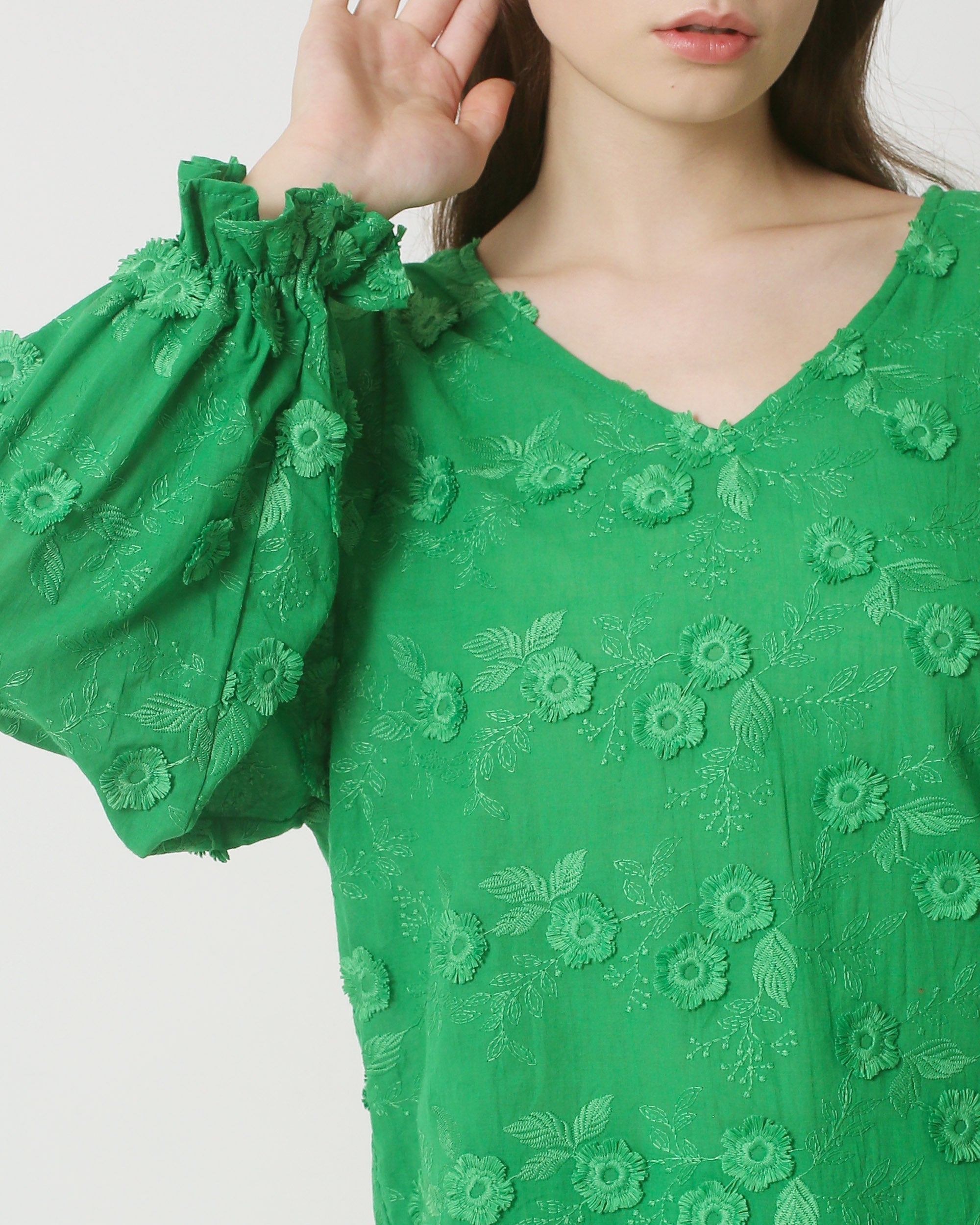 23800 Dames Top Met 3D Bloem Boduur | Green