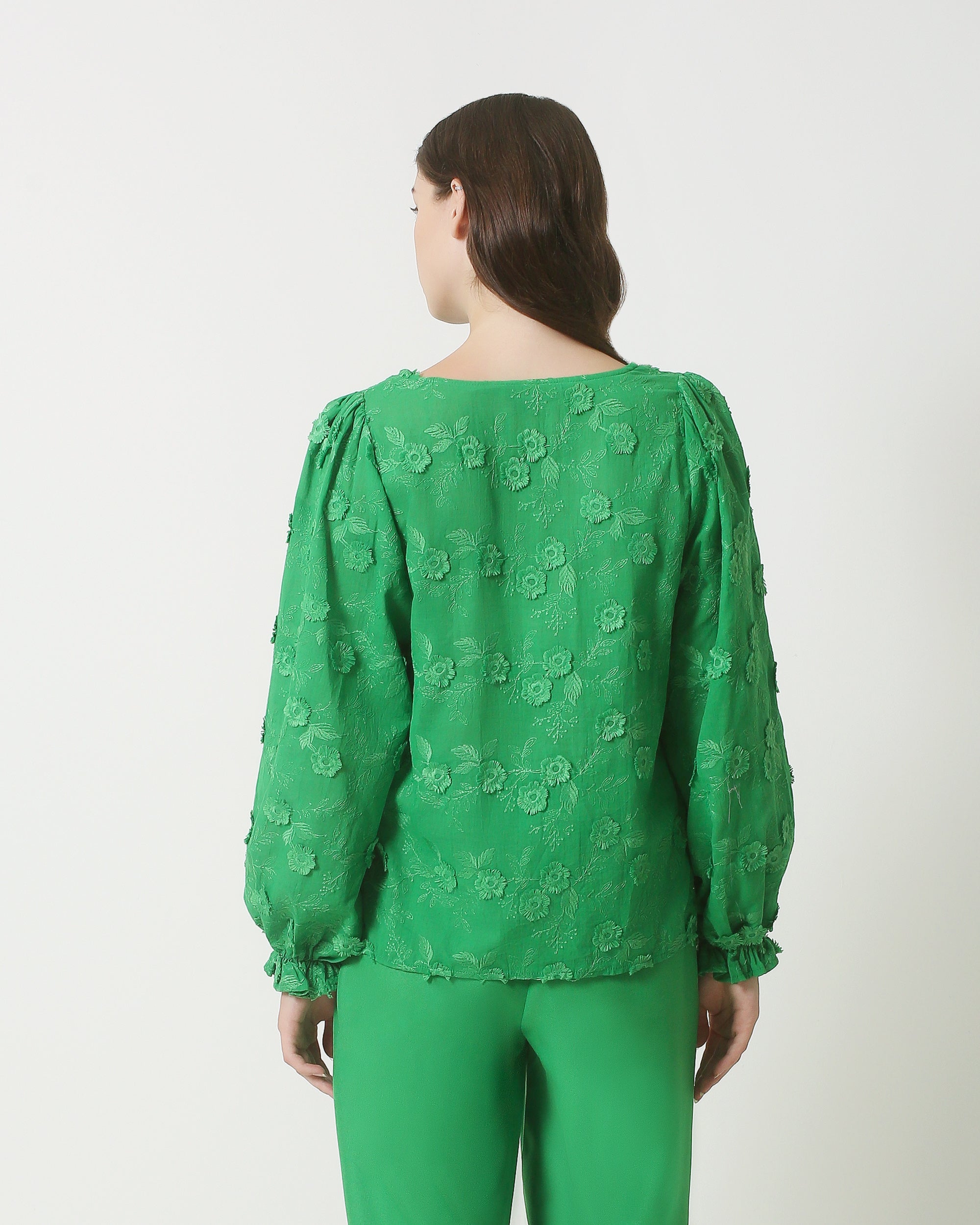 23800 Dames Top Met 3D Bloem Boduur | Green