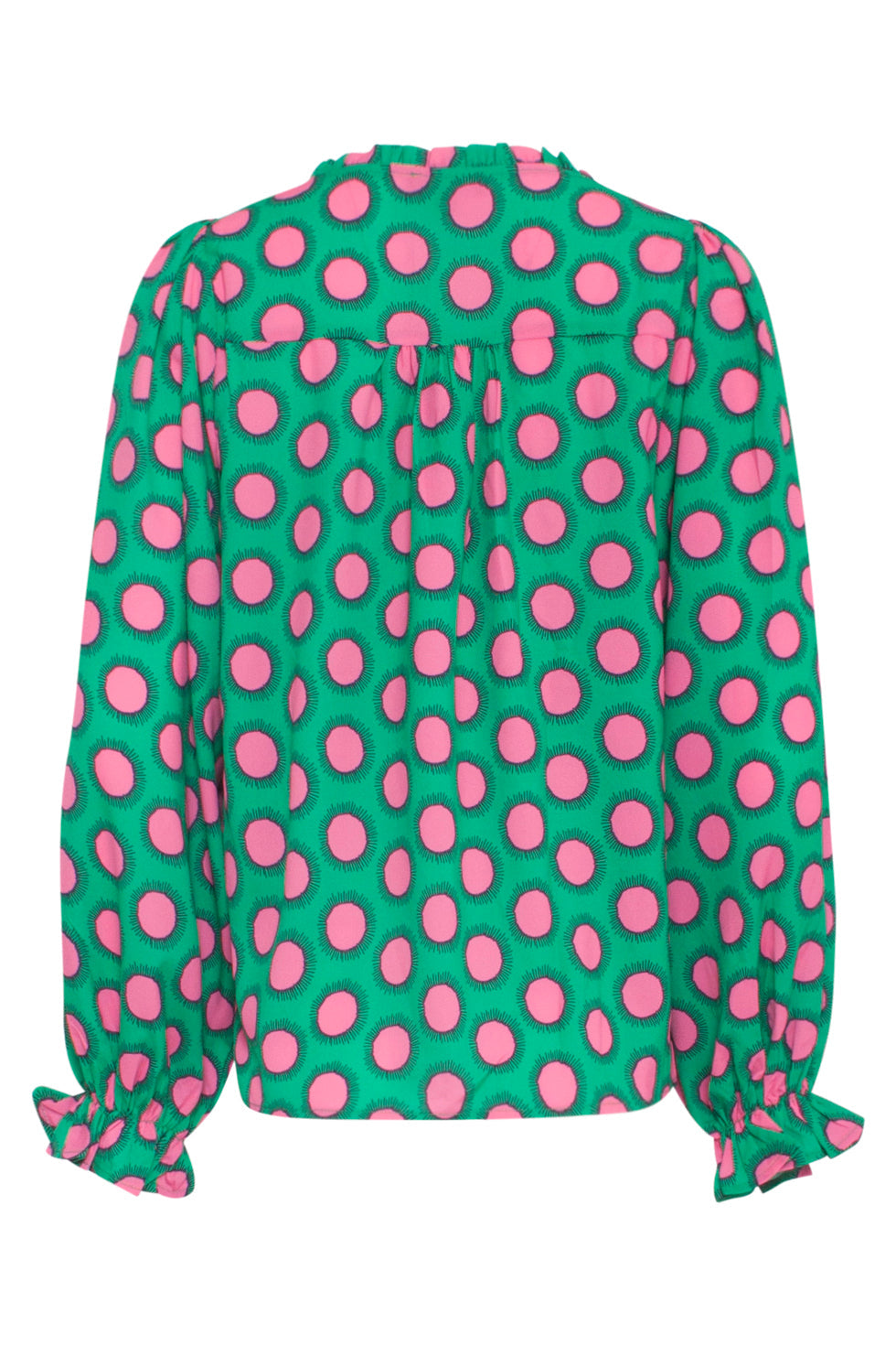 23802 Retro Print Top Met Driekwart Mouwen | Green - Fuchsia