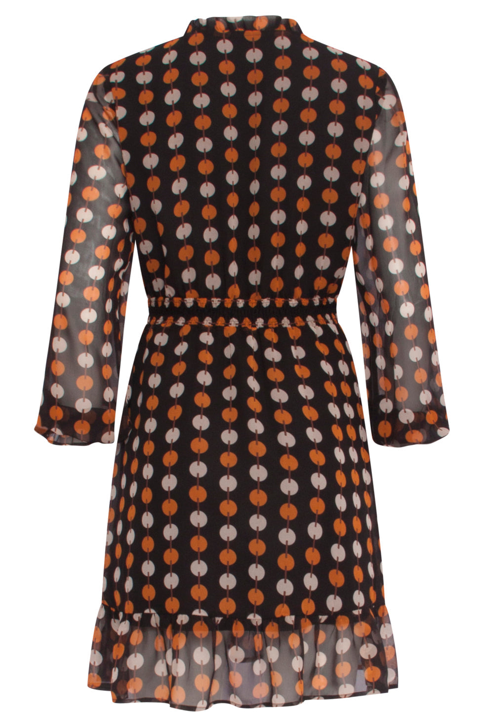 23803 Cognac Grafische Print V-Hals Jurk | Black - Cognac