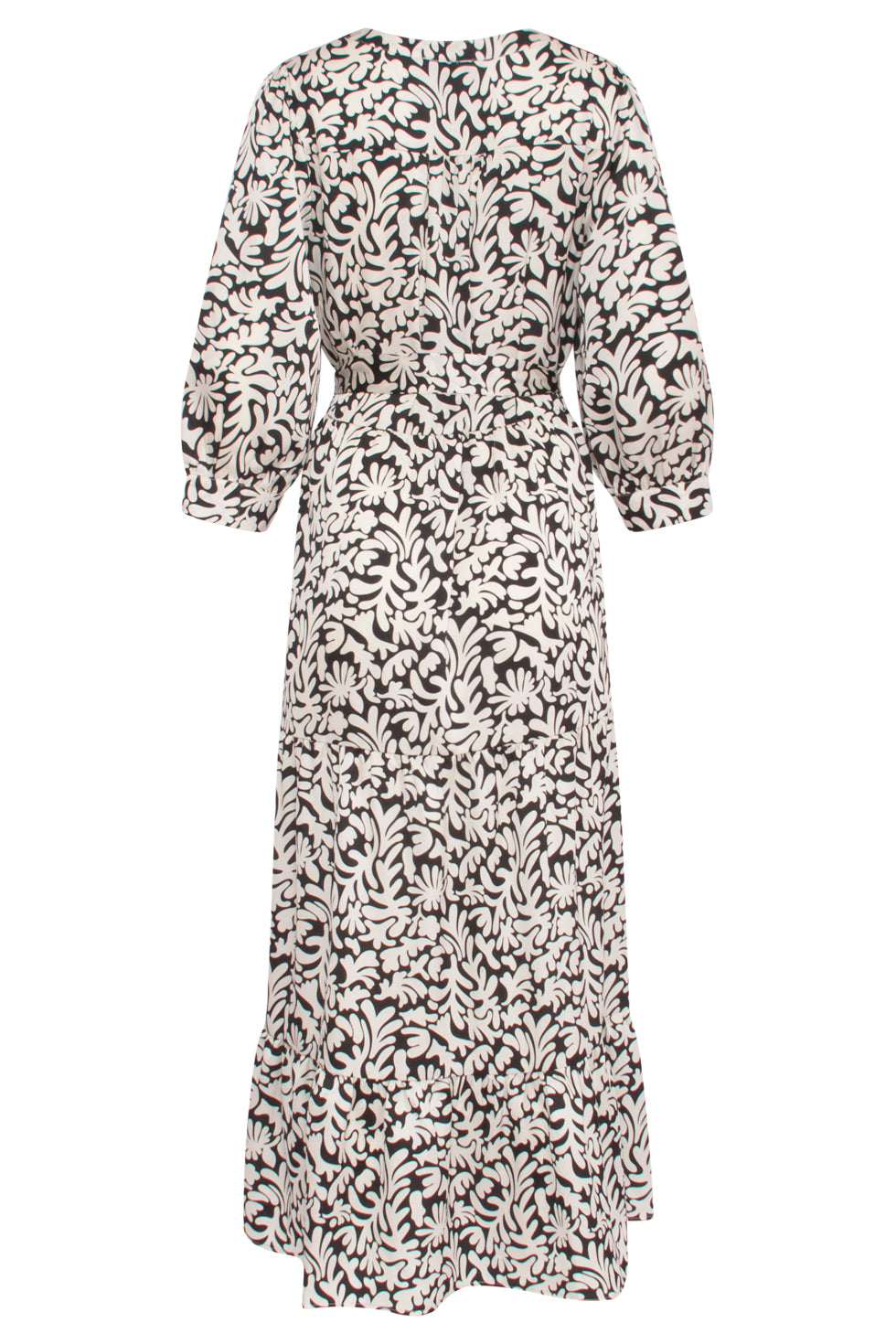 23807 - Grafische Bladerprint V-Hals Jurk | Black - White
