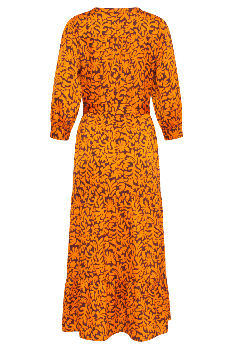 23807 - Grafische Bladerprint V-Hals Jurk | Brown - Orange