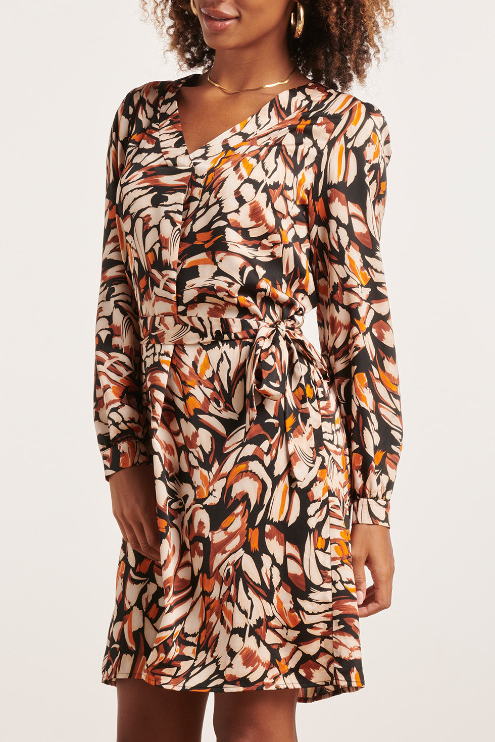 23809 Damesmode: Multi Abstracte Print V-Hals Jurk | Muticolour
