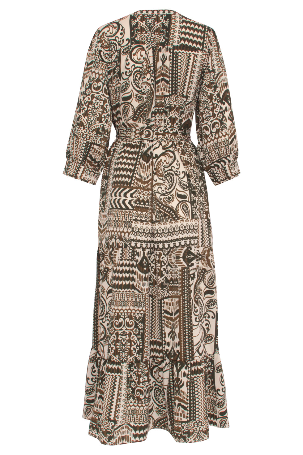 23814 Ornamentele Print V-Hals Jurk | Army - Off White