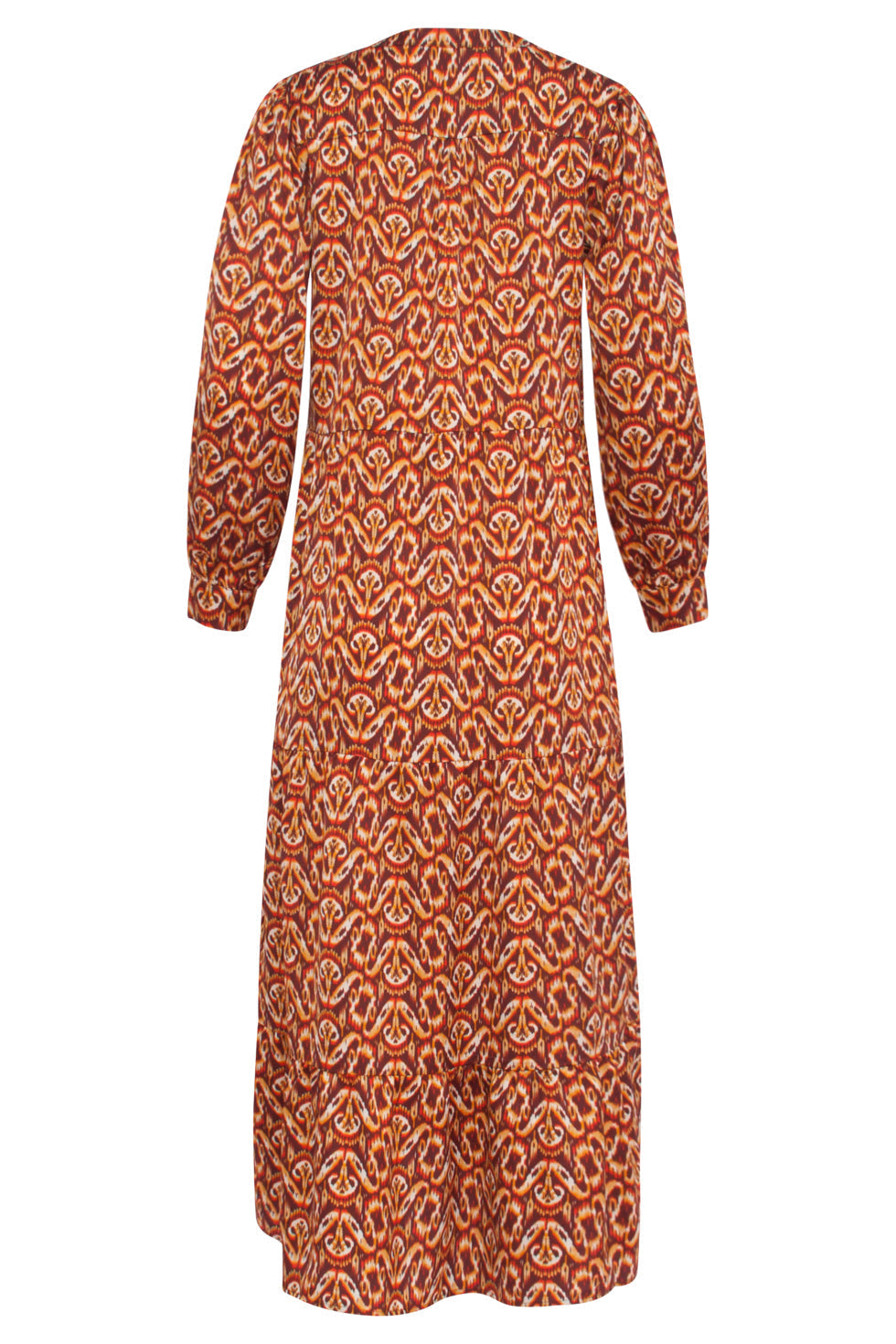 23816 - Abstracte Print V-Hals Jurk | Brown - Orange