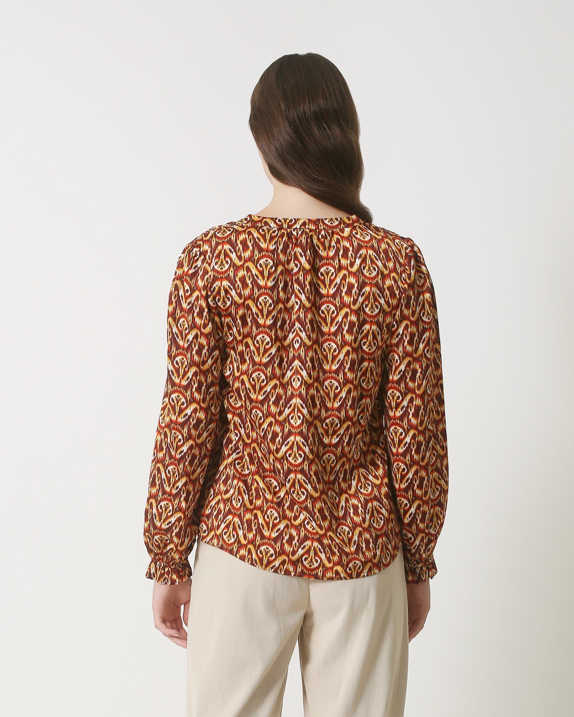 23817 - Abstracte Print V-Hals Top | Brown - Orange