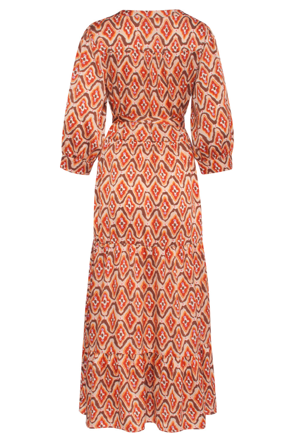 23819 Multi Retro Print V-Hals Jurk | Brown - Sand