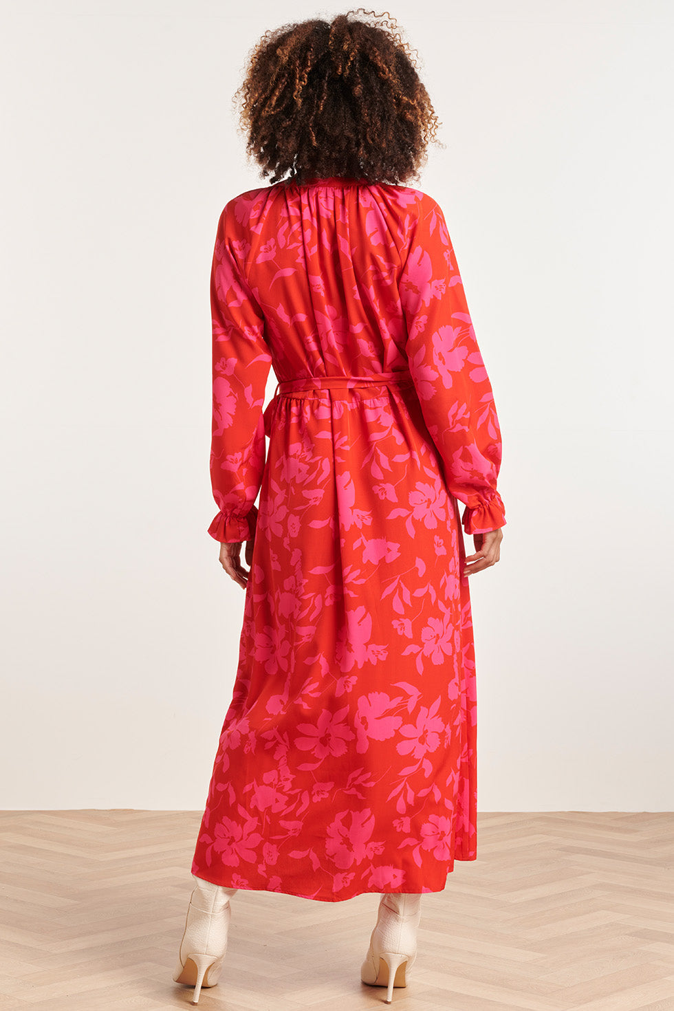23821 Bloemenprint V-Hals Jurk | Red - Fuchsia