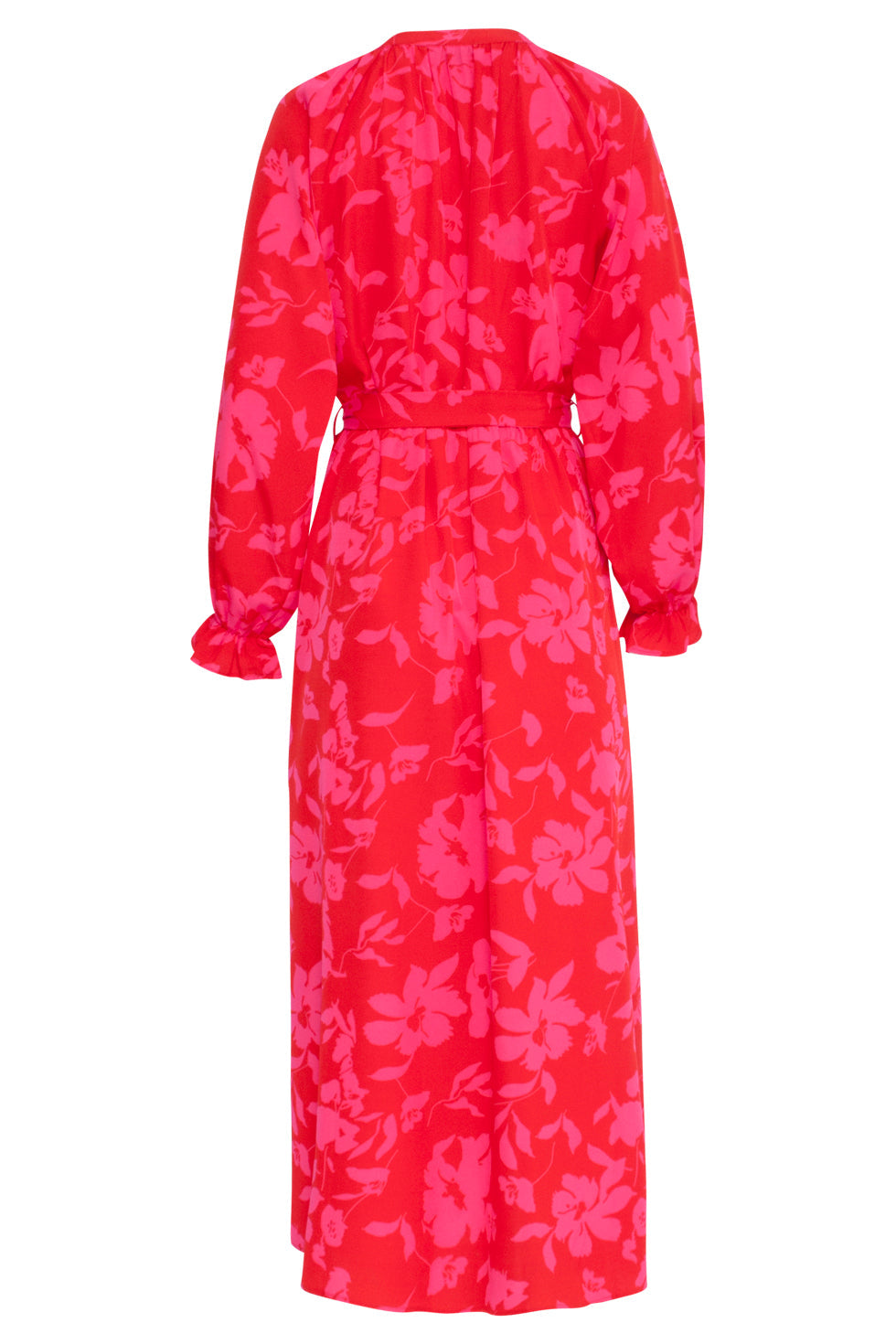 23821 Bloemenprint V-Hals Jurk | Red - Fuchsia