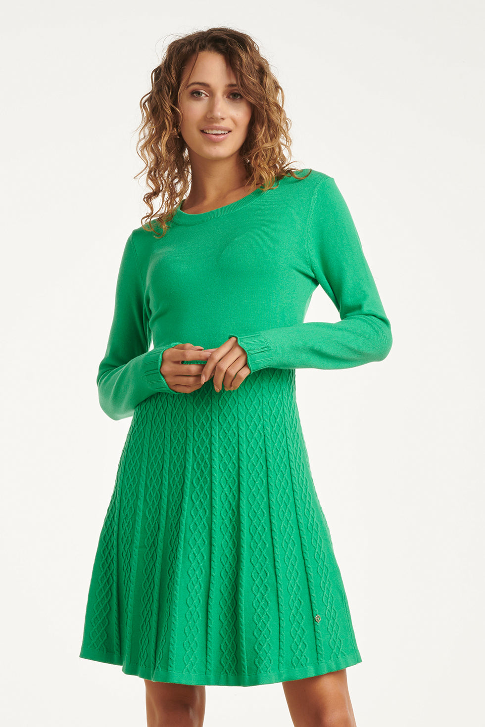 23828 Ronde Hals Jurk Met Wijd Uitlopende Rok | Soft Green