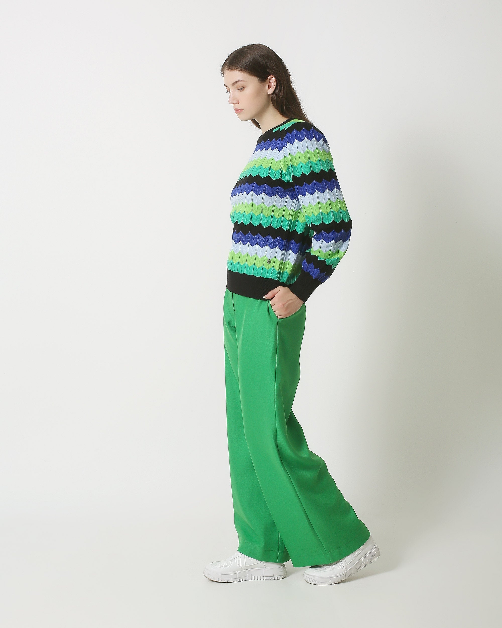 23832 Multi Zigzag Print Ronde Hals Top | Muticolour