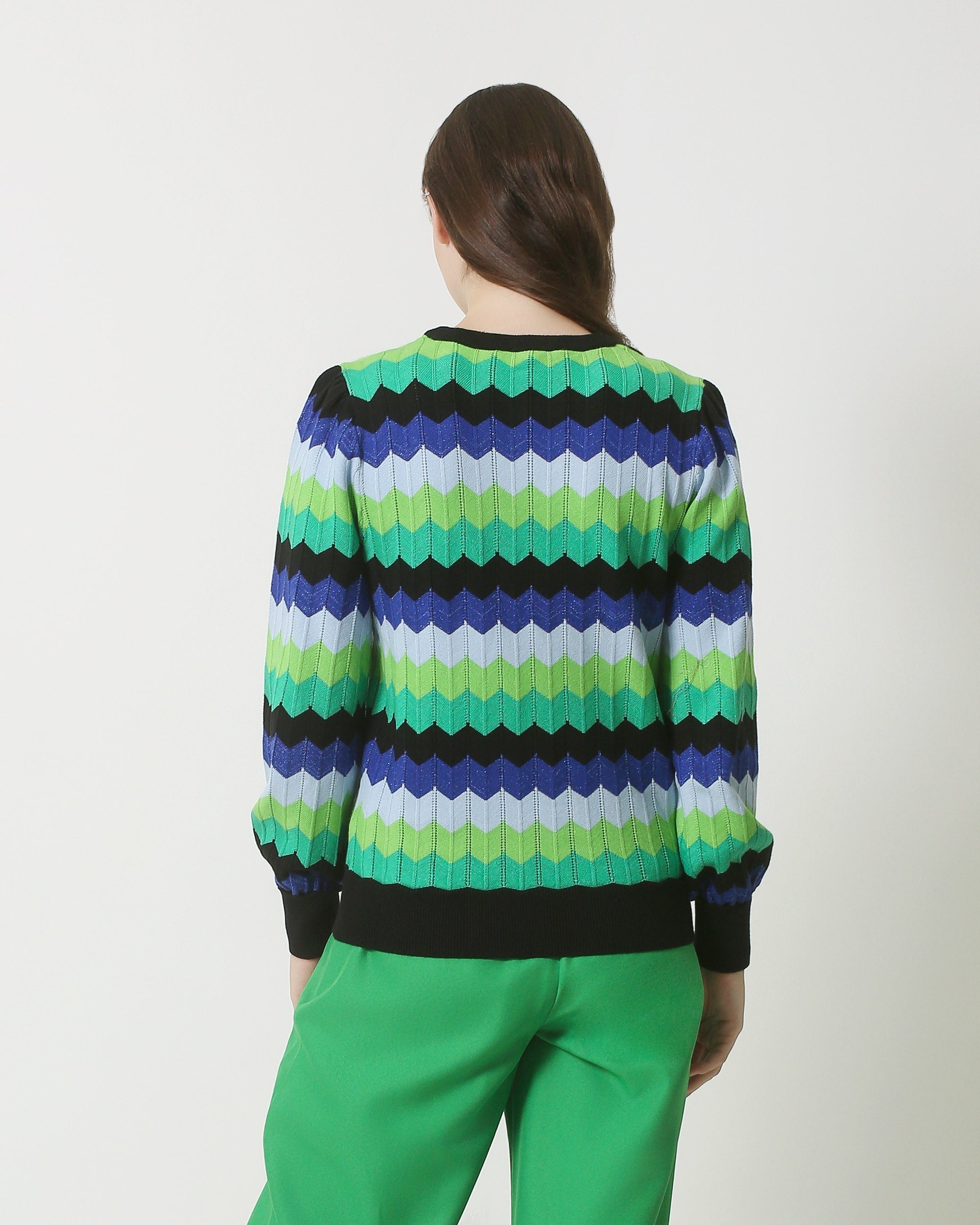 23832 Multi Zigzag Print Ronde Hals Top | Muticolour