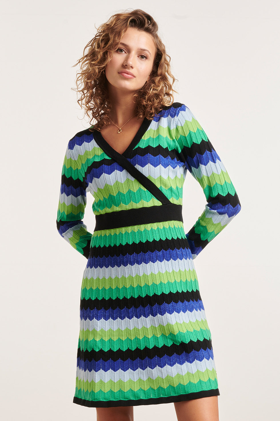 23833 Multi Zigzag Print V-Hals Jurk | Muticolour