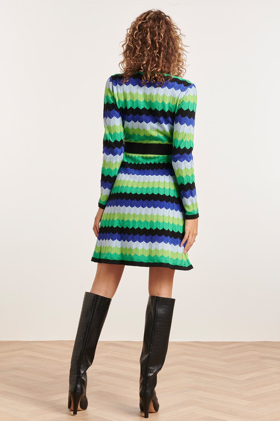 23833 Multi Zigzag Print V-Hals Jurk | Muticolour