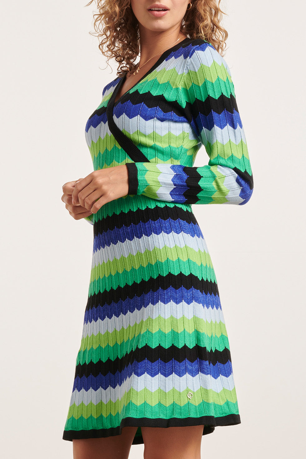 23833 Multikleur Zigzag Print V-Hals Jurk