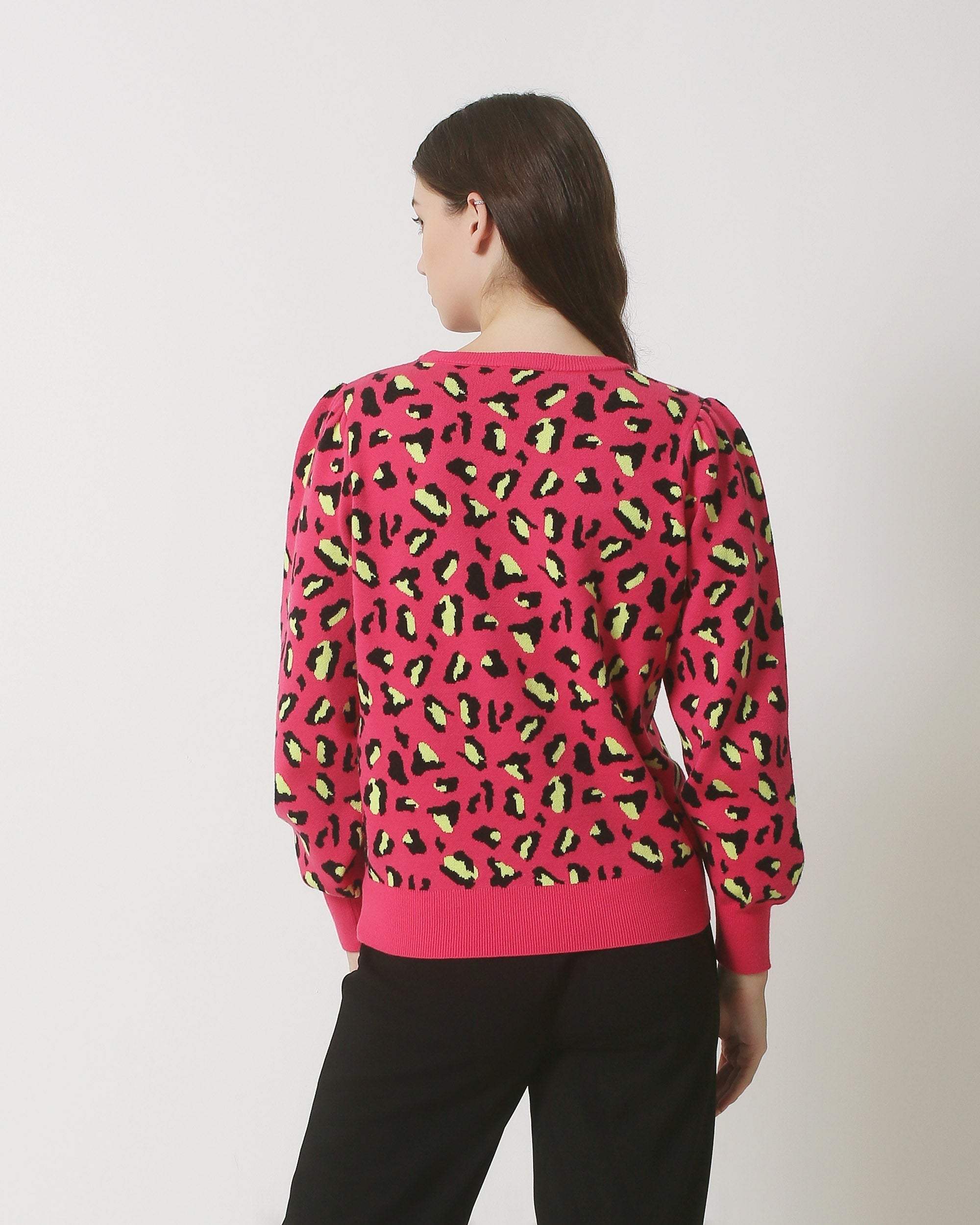 23835 Dierenprint Top Met Ronde Hals | Fuchsia - Black