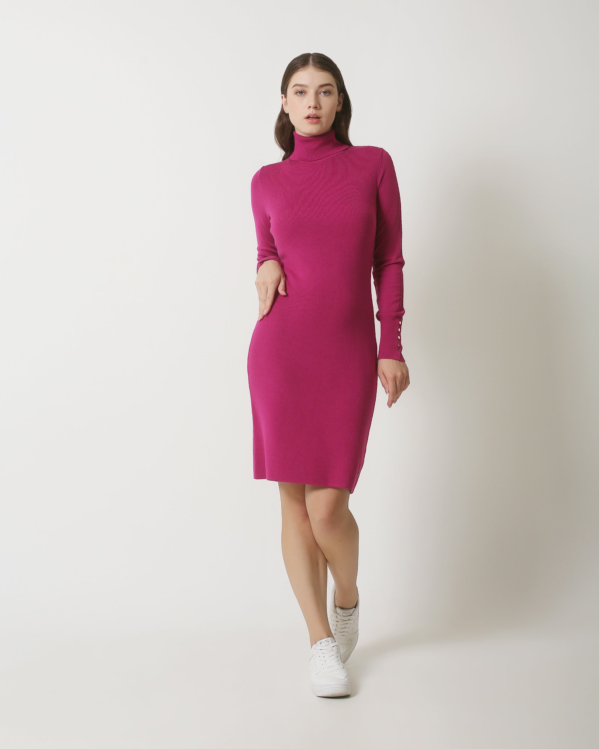 23840 Paarse Turtle Neck Jurk | Purple
