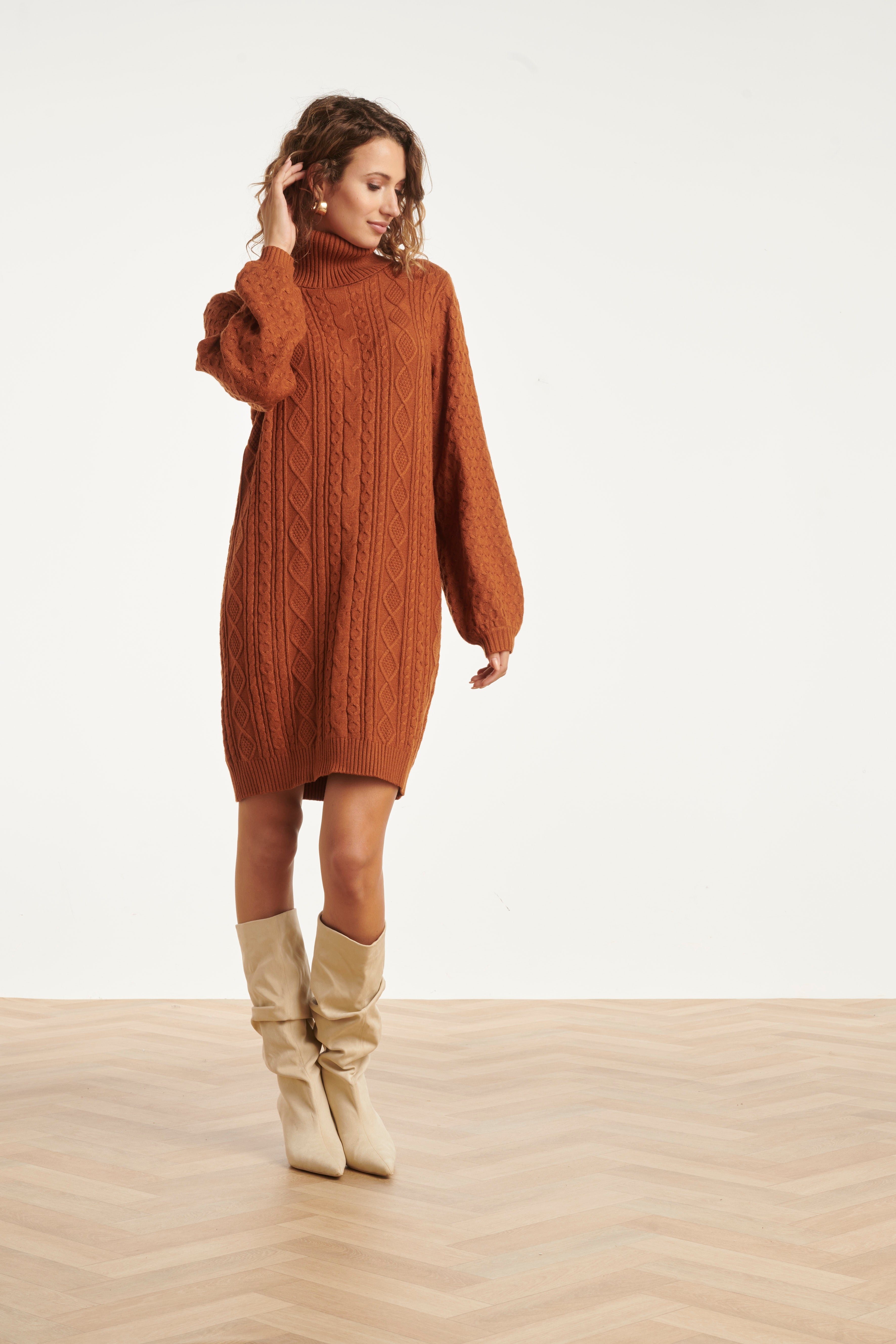 23843 E Turtle Neck Jurk | Brown