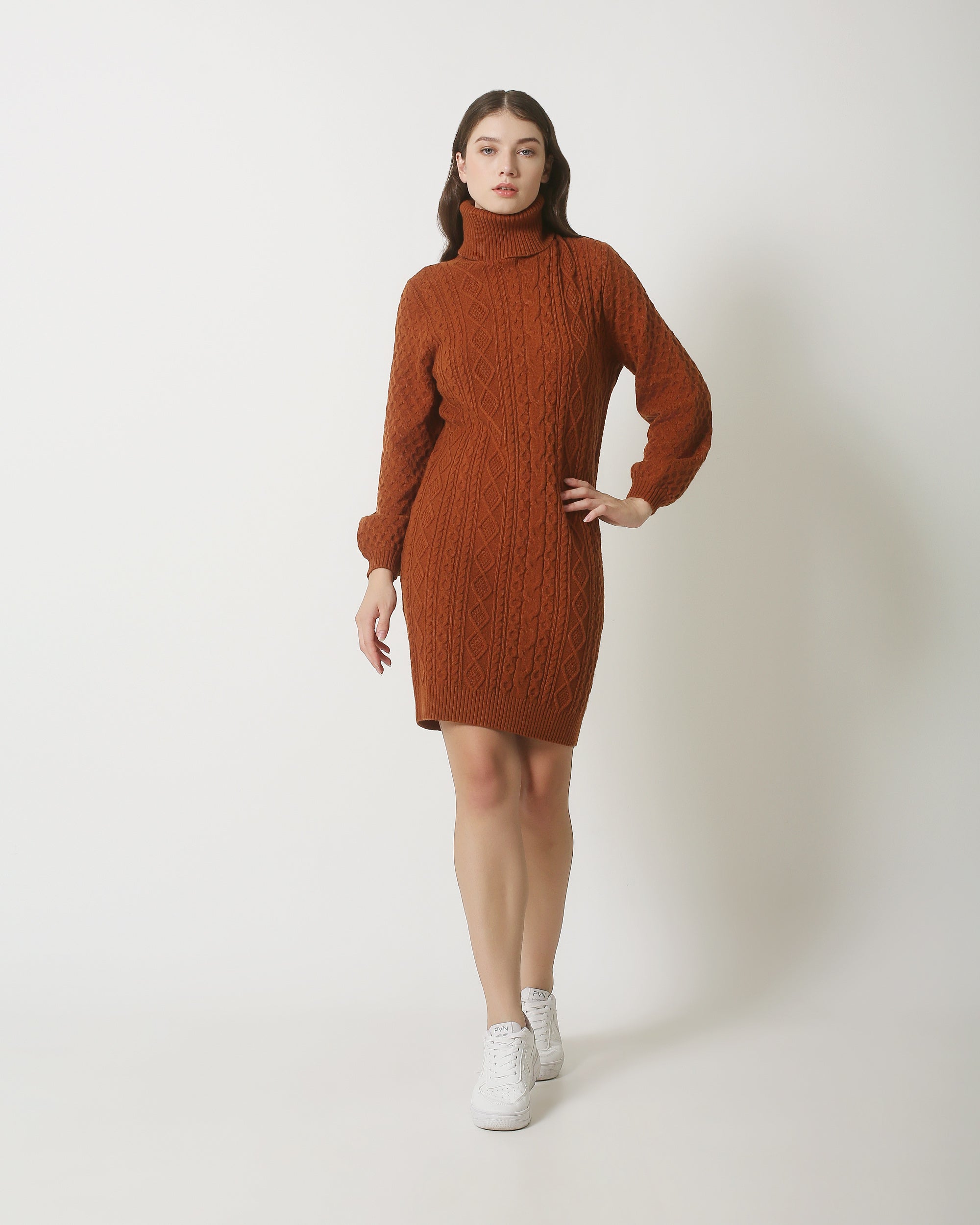 23843 E Turtle Neck Jurk | Brown