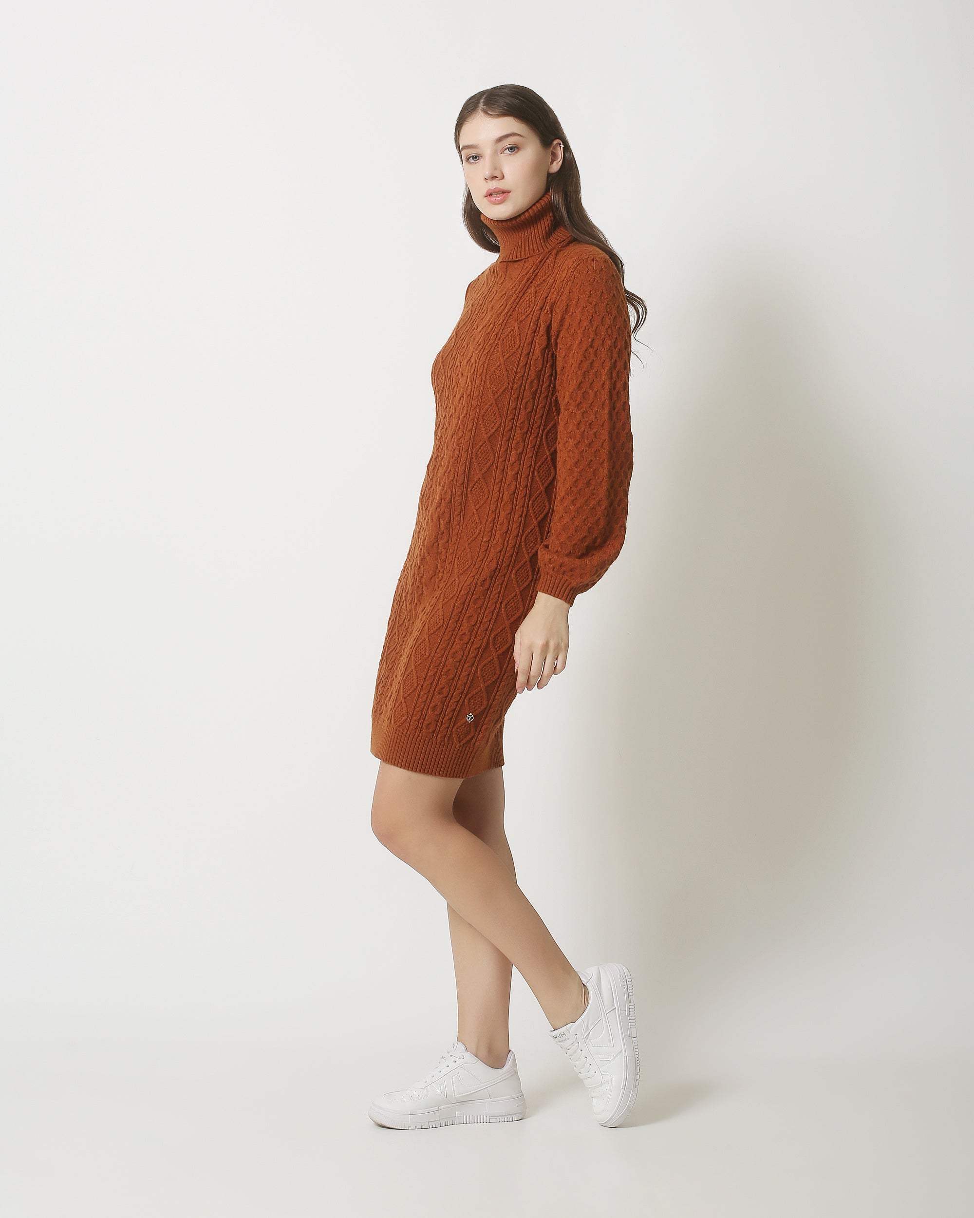 23843 e Turtle Neck Jurk | Brown