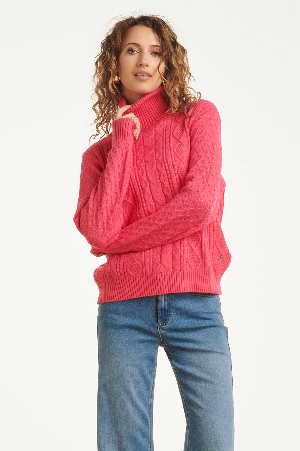 23846 Turtle Neck Top | Fuchsia