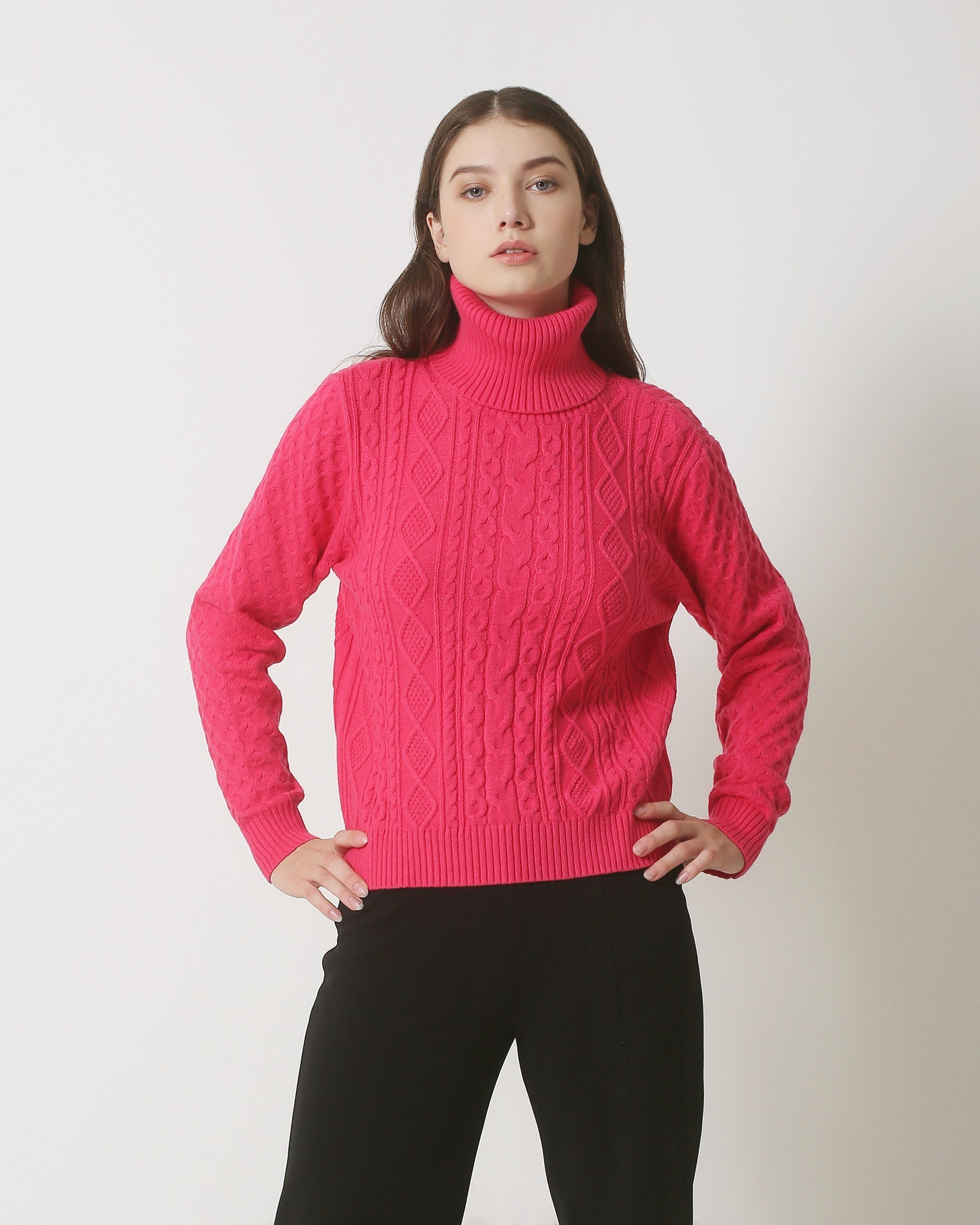 23846 Turtle Neck Top | Fuchsia