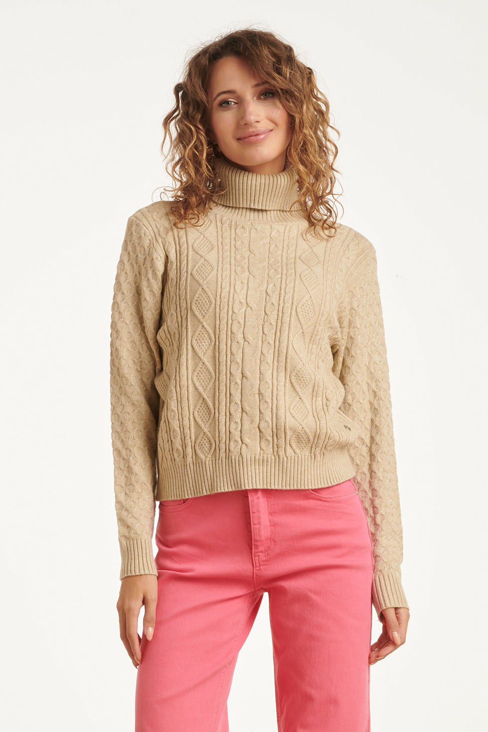23847 E Turtle Neck Top | Sand