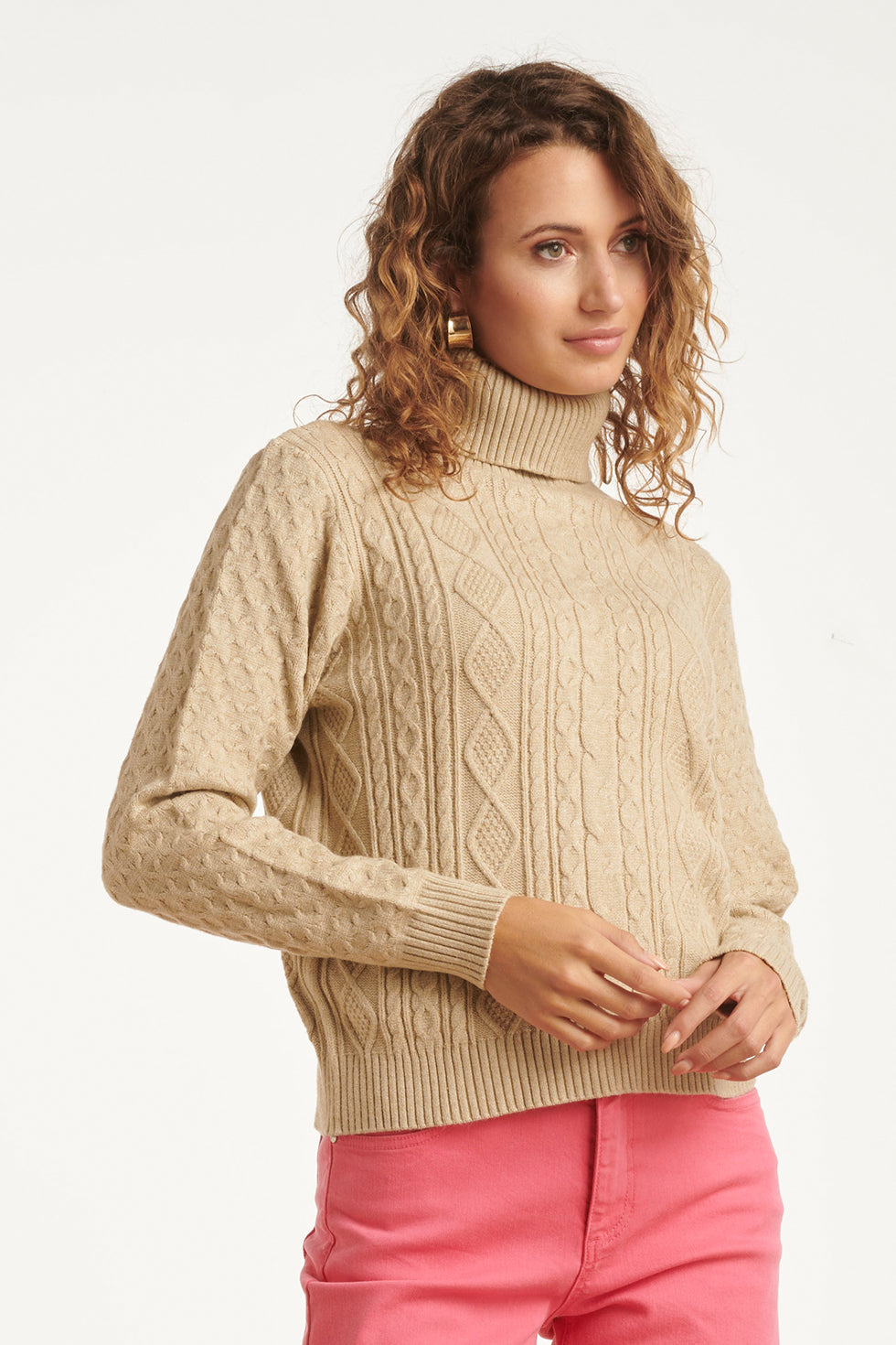 23847 E Turtle Neck Top | Sand