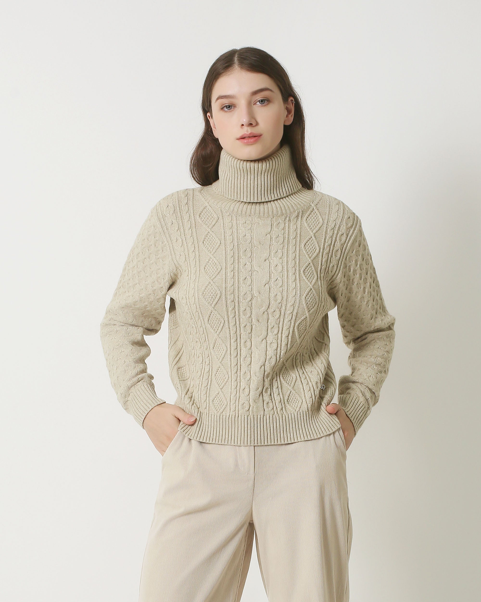 23847 E Turtle Neck Top | Sand