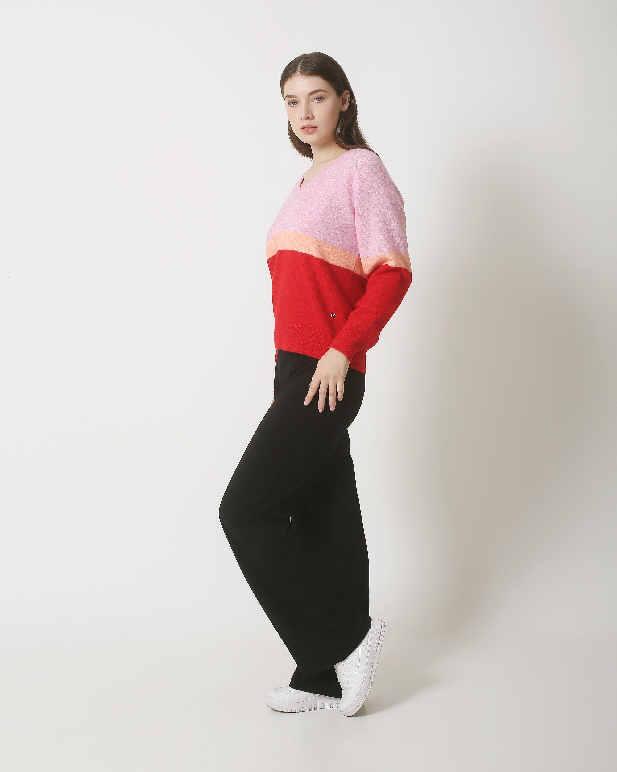 23853 Dames Top Met V-HalsStreepjesprint | Muticolour
