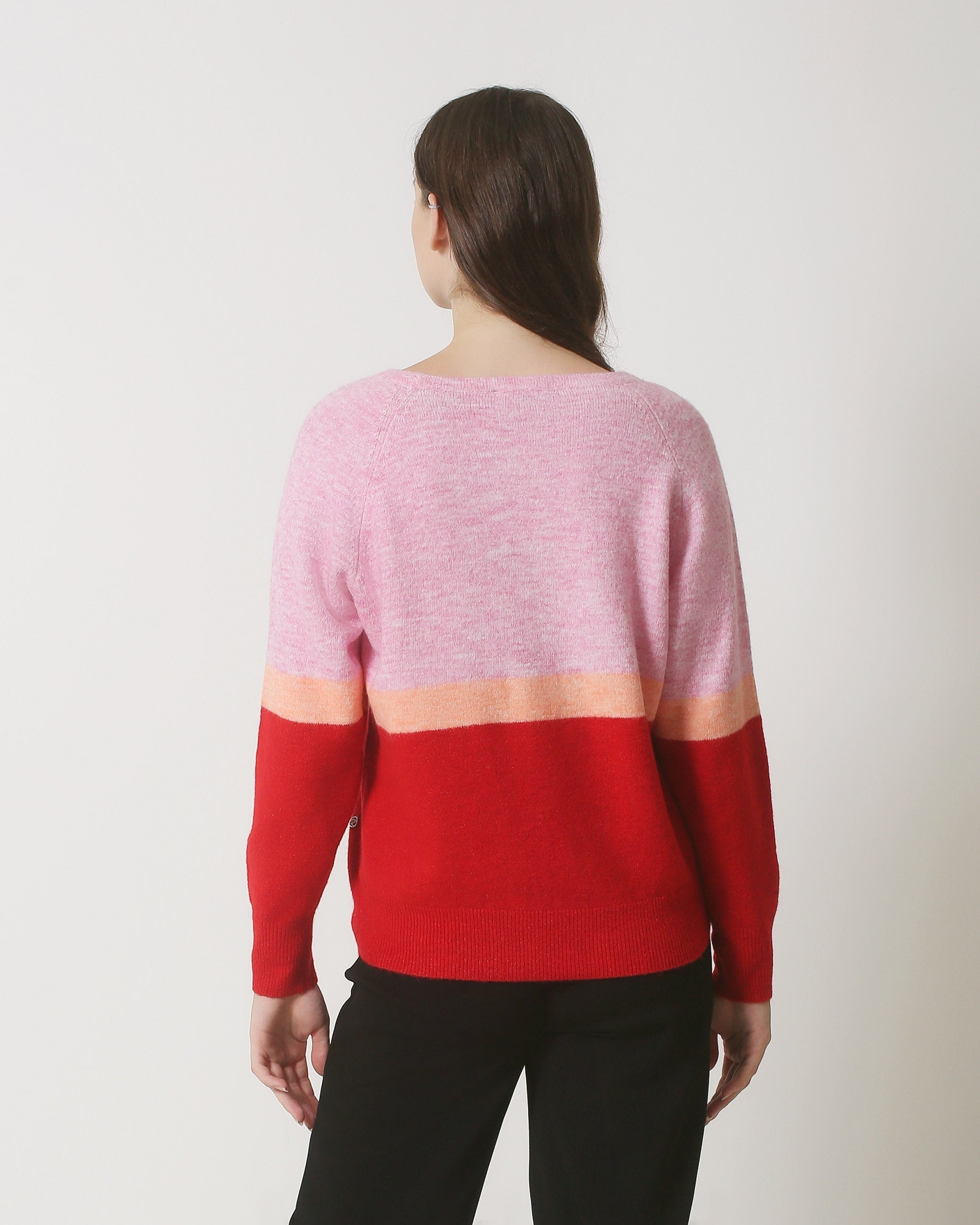 23853 Dames Top Met V-HalsStreepjesprint | Muticolour