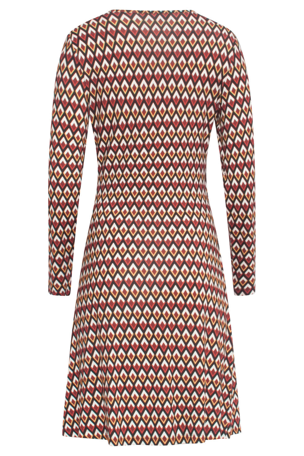 23871 te Retro Print Jurk - Lange Mouwen, V-Hals Overslag | Muticolour