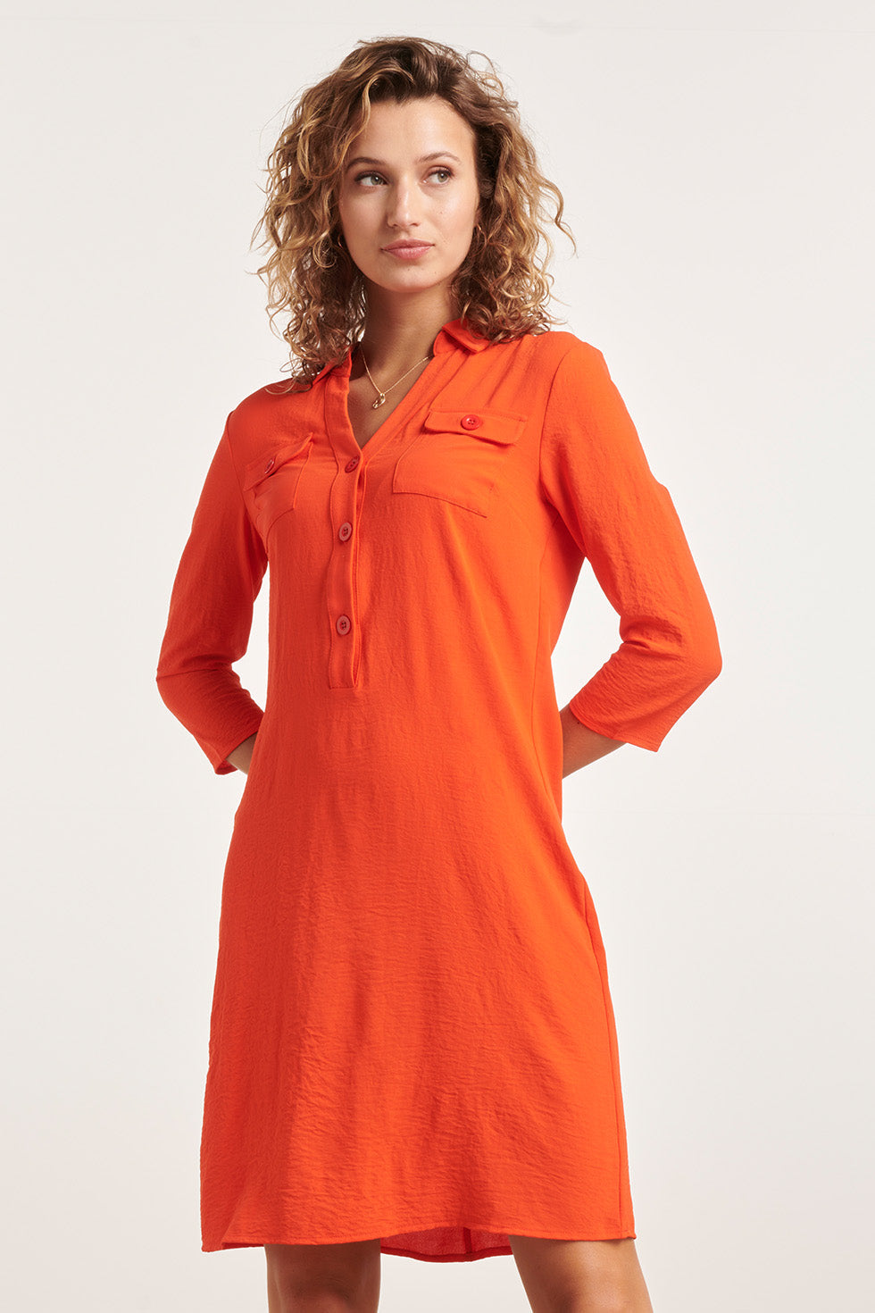 23880 Winterjurk Met Driekwart Mouwen, Polo Kraag | Red