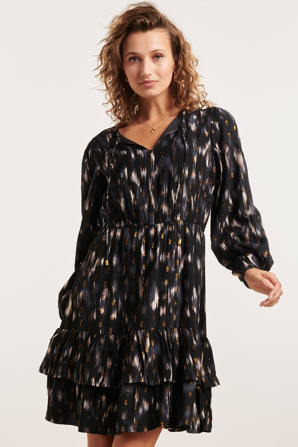 23882 Stijlvolle Jurk Met Grafische PrintLurex Draad | Navy - Black