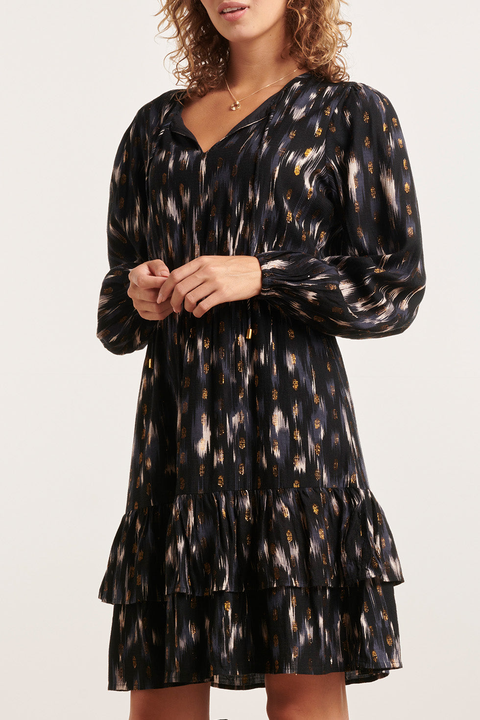 23882 Stijlvolle Jurk Met Grafische PrintLurex Draad | Navy - Black