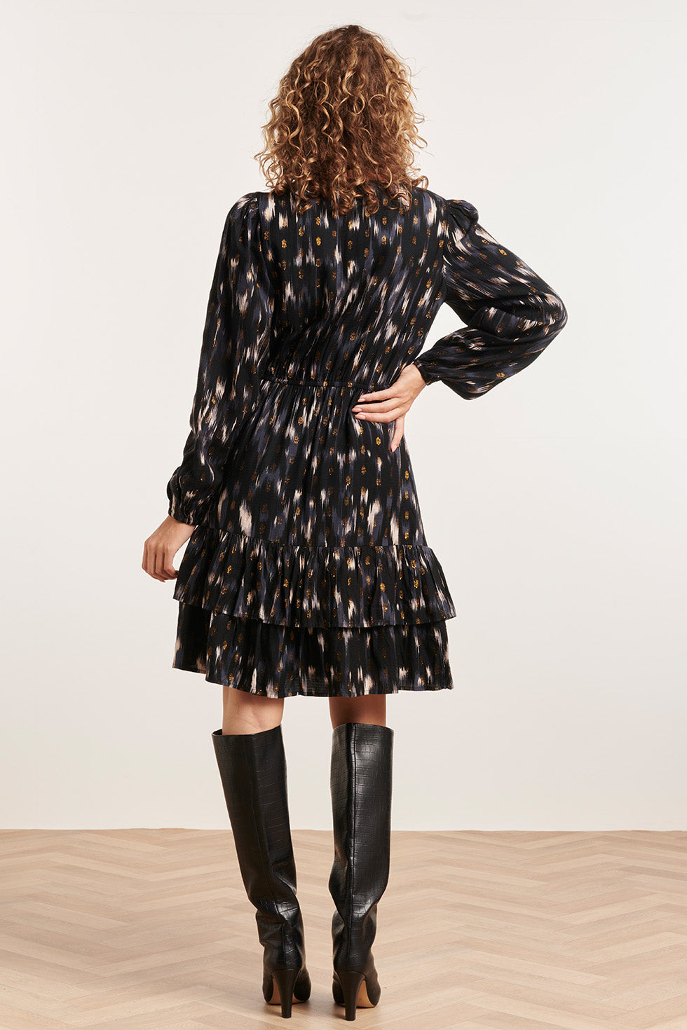 23882 Stijlvolle Jurk Met Grafische PrintLurex Draad | Navy - Black