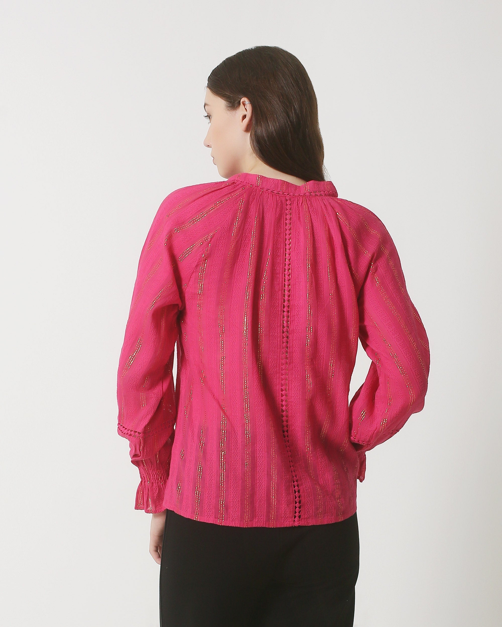 23887 Herfst Winter Fel Lurex Top Met Verticale Streepjes | Pink