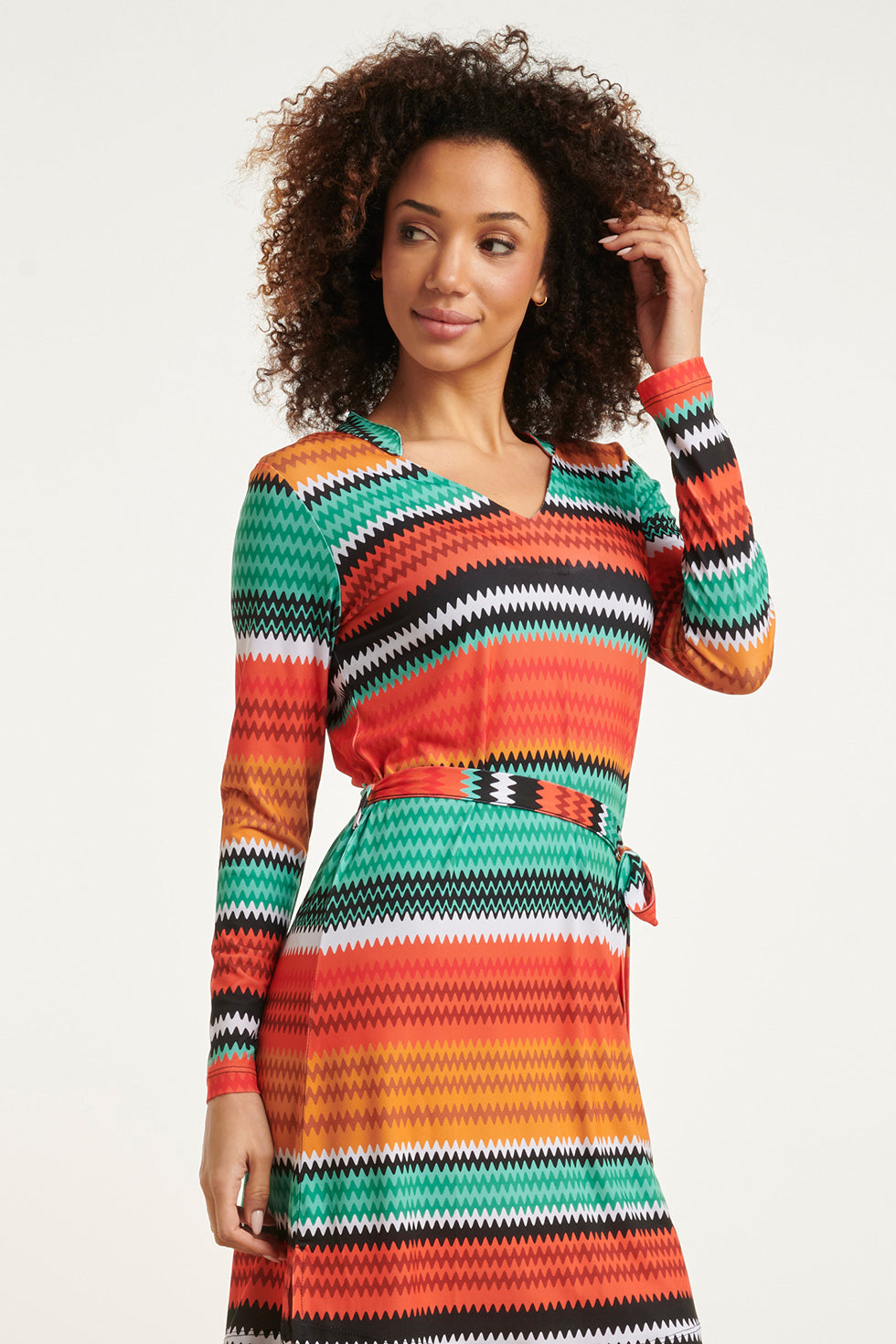 23895-250-998 Multi Zigzag Jurk | Orange - Muticolour